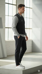 Shiv Naresh Men’s Black and Grey Premium Winter Woolen Tracksuit | Contrast Sleeve Sports Jacket & Jogger Set | Fleece-Lined Warm Fitness Wear