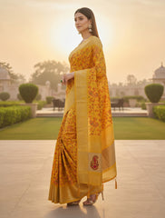 Women Mustard Yellow Silk Saree with Kashmiri Multi thread Embroidery – Karva Chauth Special