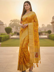 Women Mustard Yellow Silk Saree with Kashmiri Multi thread Embroidery – Karva Chauth Special